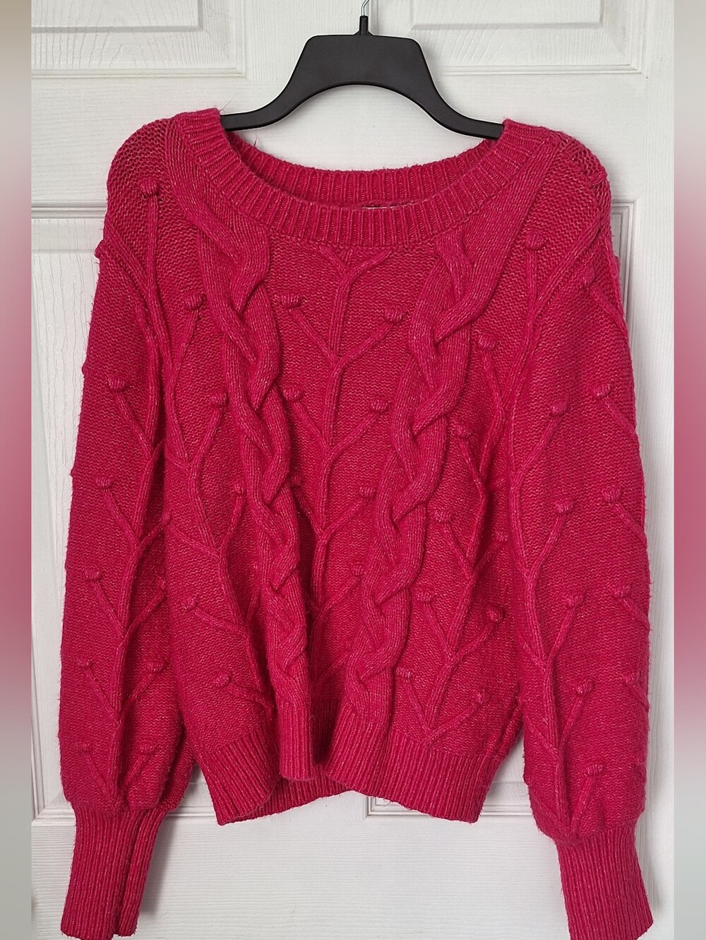 Crown & Ivy Pink Cable Knit Bobble Sweater Women’s Large